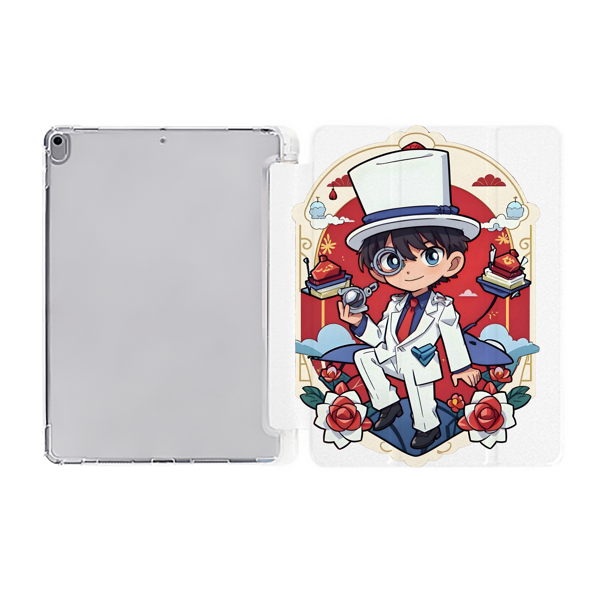 （画像用） 名探偵コナン くろば かいと Detective Conan Kuroba Kaito IPad ケース ペン収納付き 三つ折りスタンド PUレザー×シリコン 対応機種9.5/10.5/10.9インチ